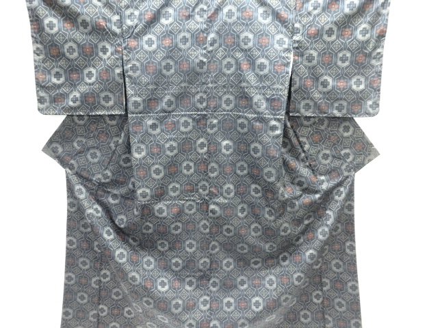 未使用品　花に抽象模様織り出し西陣伝承紬着物アンサンブル